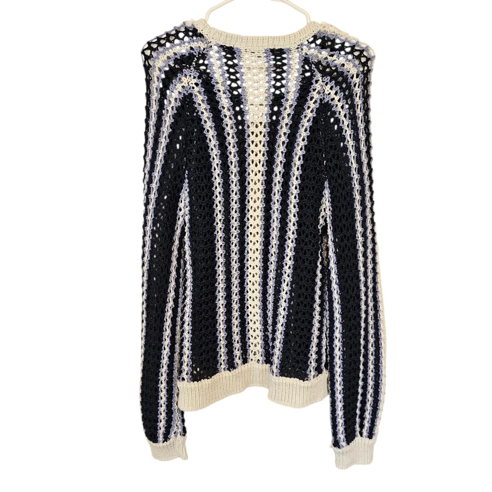 Free People Beach Crochet Striped Dayton Sweater Midnight Rain Combo